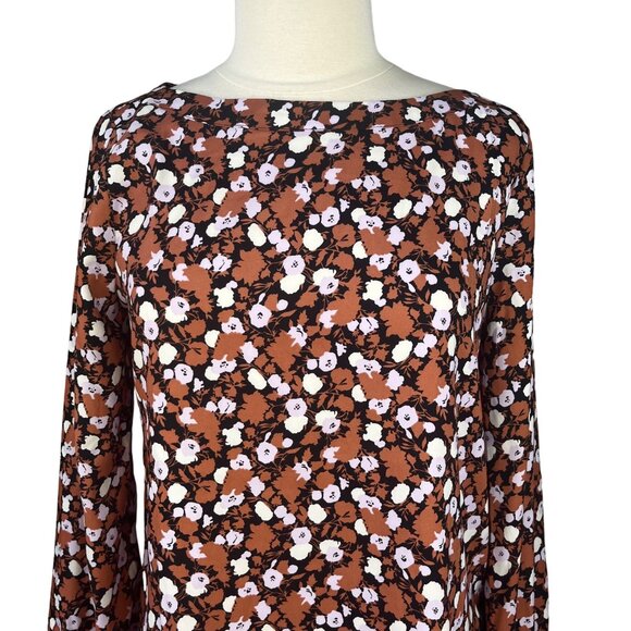 Essentials Long Sleeve Blouse Womens Medium Brown Black New Floral - Picture 3 of 9